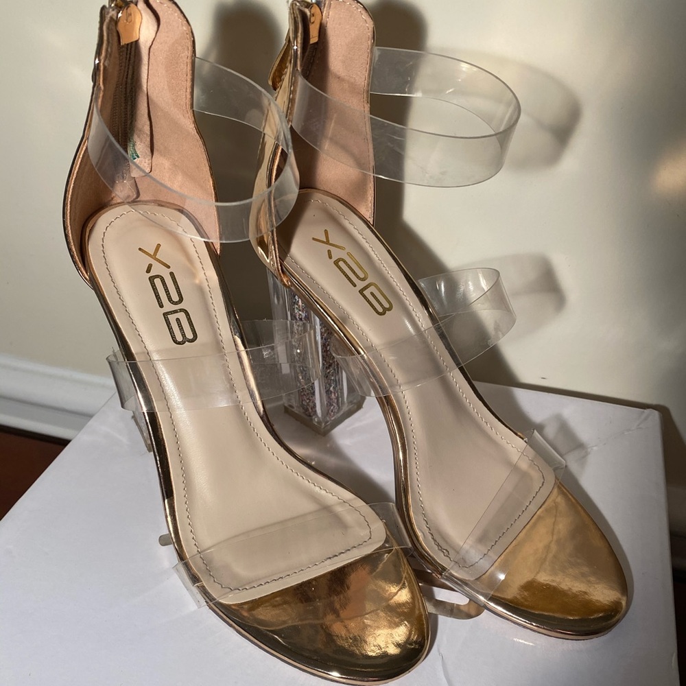 Metallic Rose Gold Glitter Strappy Open Toe Heel